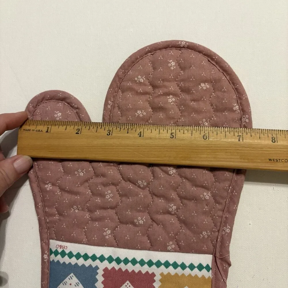 Pot Holder Mitt NOS Fortunoff Cottagecore Country Retro Pink Quilted Hearts 80s